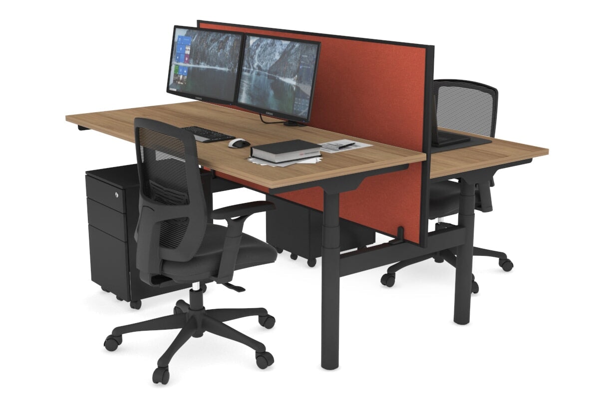 Flexi Premium Height Adjustable 2 Person H-Bench Workstation - Black Frame [1400L x 700W] Jasonl salvage oak orange squash (820H x 1400W) none