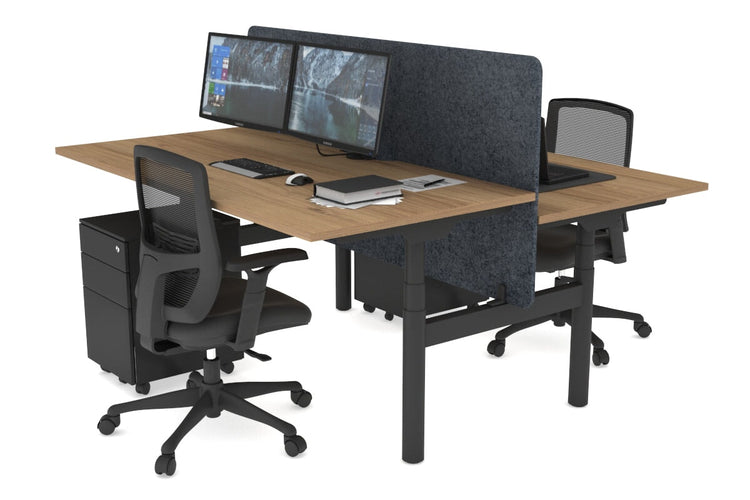 Flexi Premium Height Adjustable 2 Person H-Bench Workstation - Black Frame [1400L x 800W with Cable Scallop] Jasonl salvage oak dark grey echo panel (820H x 1400W) none