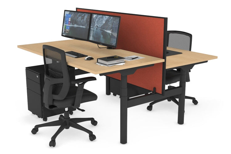 Flexi Premium Height Adjustable 2 Person H-Bench Workstation - Black Frame [1400L x 800W with Cable Scallop] Jasonl maple orange squash (820H x 1400W) none