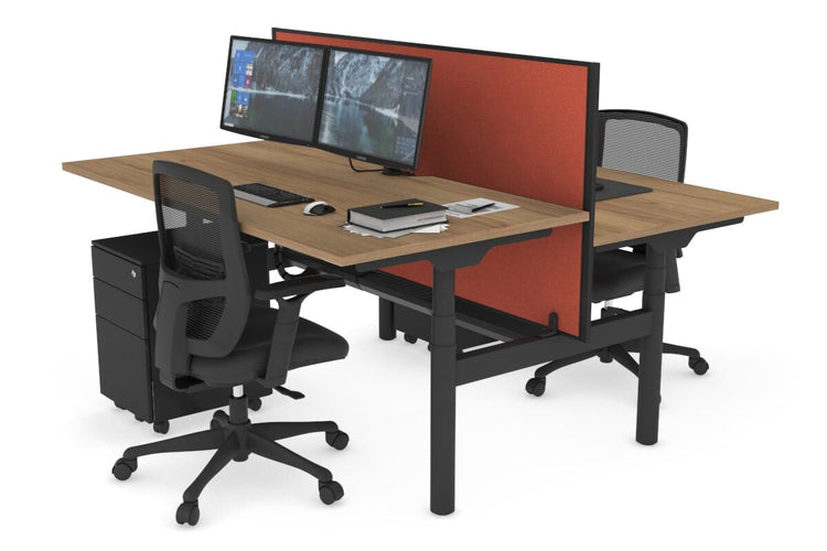 Flexi Premium Height Adjustable 2 Person H-Bench Workstation - Black Frame [1400L x 800W with Cable Scallop] Jasonl salvage oak orange squash (820H x 1400W) black cable tray