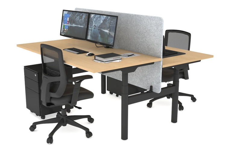 Flexi Premium Height Adjustable 2 Person H-Bench Workstation - Black Frame [1400L x 800W with Cable Scallop] Jasonl maple light grey echo panel (820H x 1400W) none