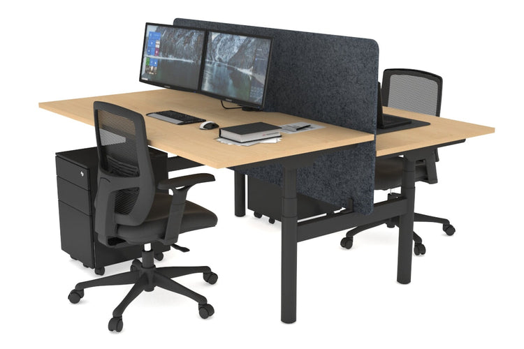 Flexi Premium Height Adjustable 2 Person H-Bench Workstation - Black Frame [1400L x 800W with Cable Scallop] Jasonl maple dark grey echo panel (820H x 1400W) none