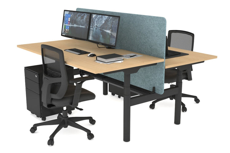 Flexi Premium Height Adjustable 2 Person H-Bench Workstation - Black Frame [1400L x 800W with Cable Scallop] Jasonl maple blue echo panel (820H x 1400W) black cable tray