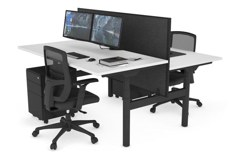 Flexi Premium Height Adjustable 2 Person H-Bench Workstation - Black Frame [1400L x 800W with Cable Scallop] Jasonl white moody charcoal (820H x 1400W) none