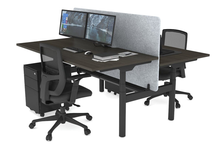 Flexi Premium Height Adjustable 2 Person H-Bench Workstation - Black Frame [1400L x 800W with Cable Scallop] Jasonl dark oak light grey echo panel (820H x 1400W) black cable tray