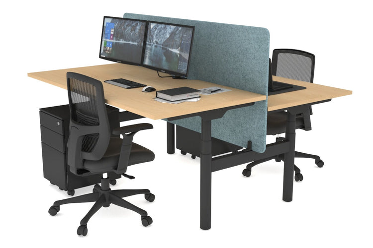 Flexi Premium Height Adjustable 2 Person H-Bench Workstation - Black Frame [1400L x 800W with Cable Scallop] Jasonl maple blue echo panel (820H x 1400W) none