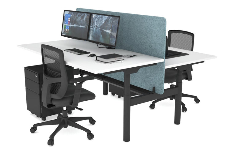 Flexi Premium Height Adjustable 2 Person H-Bench Workstation - Black Frame [1400L x 800W with Cable Scallop] Jasonl white blue echo panel (820H x 1400W) black cable tray