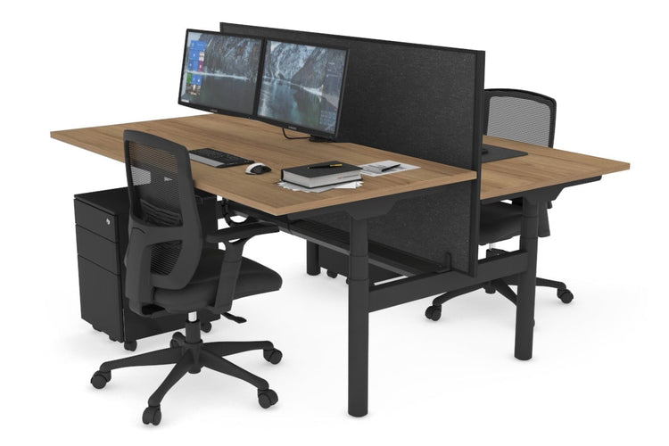 Flexi Premium Height Adjustable 2 Person H-Bench Workstation - Black Frame [1400L x 800W with Cable Scallop] Jasonl salvage oak moody charcoal (820H x 1400W) black cable tray