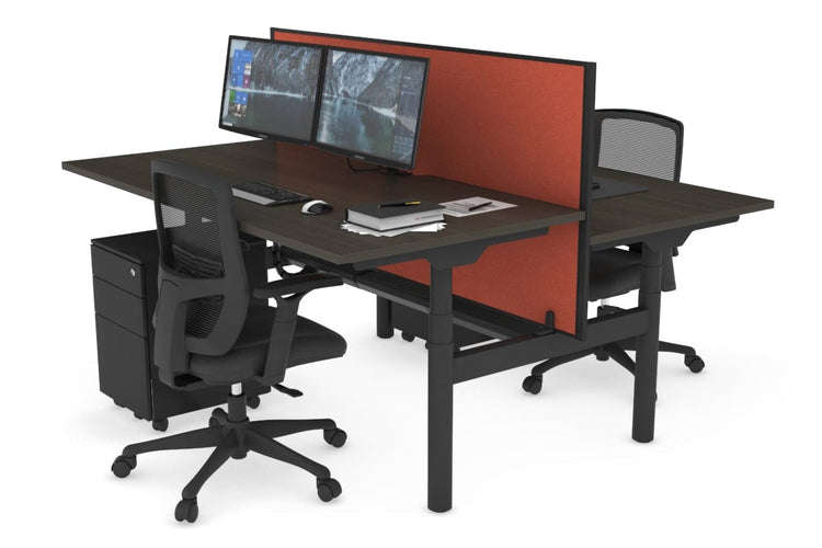 Flexi Premium Height Adjustable 2 Person H-Bench Workstation - Black Frame [1400L x 800W with Cable Scallop] Jasonl dark oak orange squash (820H x 1400W) black cable tray