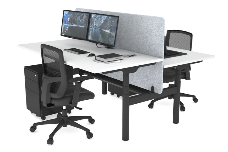 Flexi Premium Height Adjustable 2 Person H-Bench Workstation - Black Frame [1400L x 800W with Cable Scallop] Jasonl white light grey echo panel (820H x 1400W) black cable tray