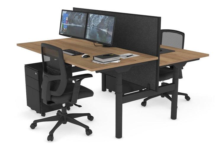 Flexi Premium Height Adjustable 2 Person H-Bench Workstation - Black Frame [1400L x 800W with Cable Scallop] Jasonl salvage oak moody charcoal (820H x 1400W) none