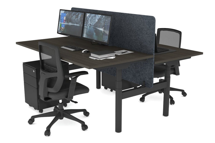 Flexi Premium Height Adjustable 2 Person H-Bench Workstation - Black Frame [1400L x 800W with Cable Scallop] Jasonl dark oak dark grey echo panel (820H x 1400W) none