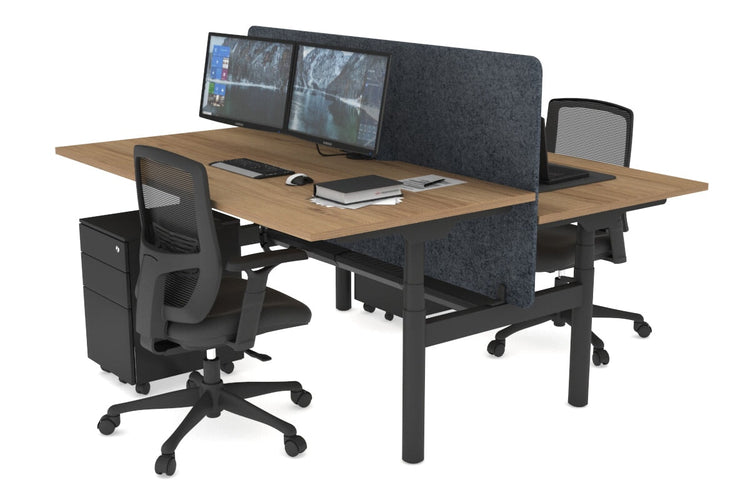 Flexi Premium Height Adjustable 2 Person H-Bench Workstation - Black Frame [1400L x 800W with Cable Scallop] Jasonl salvage oak dark grey echo panel (820H x 1400W) black cable tray