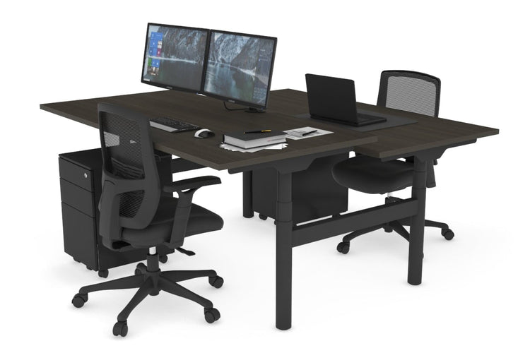 Flexi Premium Height Adjustable 2 Person H-Bench Workstation - Black Frame [1400L x 800W with Cable Scallop] Jasonl dark oak none none