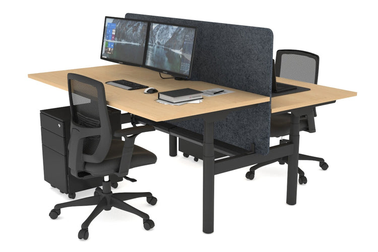 Flexi Premium Height Adjustable 2 Person H-Bench Workstation - Black Frame [1400L x 800W with Cable Scallop] Jasonl maple dark grey echo panel (820H x 1400W) black cable tray