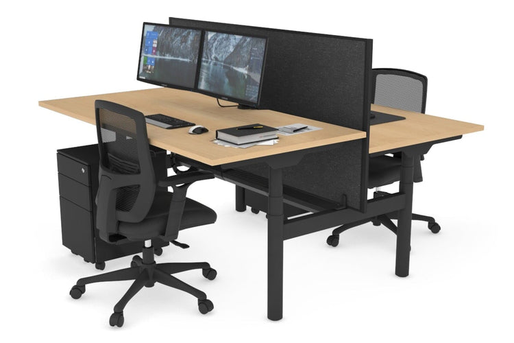 Flexi Premium Height Adjustable 2 Person H-Bench Workstation - Black Frame [1400L x 800W with Cable Scallop] Jasonl maple moody charcoal (820H x 1400W) black cable tray