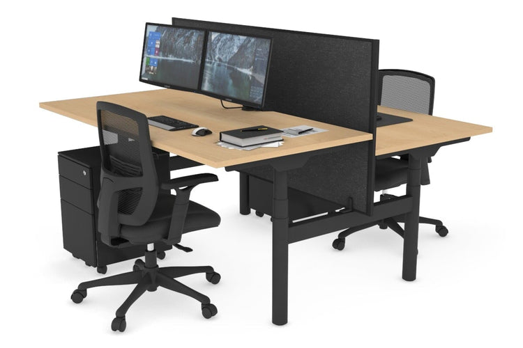 Flexi Premium Height Adjustable 2 Person H-Bench Workstation - Black Frame [1400L x 800W with Cable Scallop] Jasonl maple moody charcoal (820H x 1400W) none