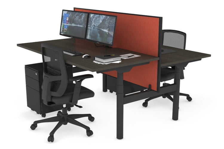 Flexi Premium Height Adjustable 2 Person H-Bench Workstation - Black Frame [1400L x 800W with Cable Scallop] Jasonl dark oak orange squash (820H x 1400W) none