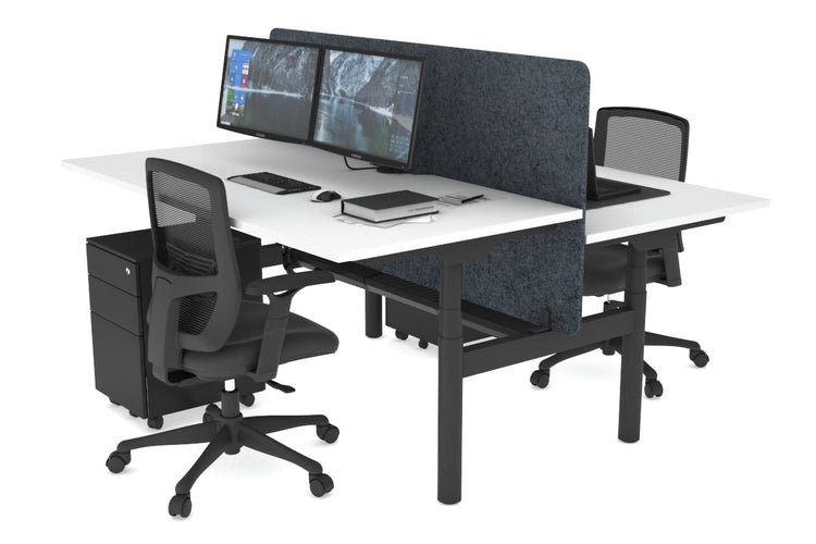 Flexi Premium Height Adjustable 2 Person H-Bench Workstation - Black Frame [1400L x 800W with Cable Scallop] Jasonl white dark grey echo panel (820H x 1400W) black cable tray