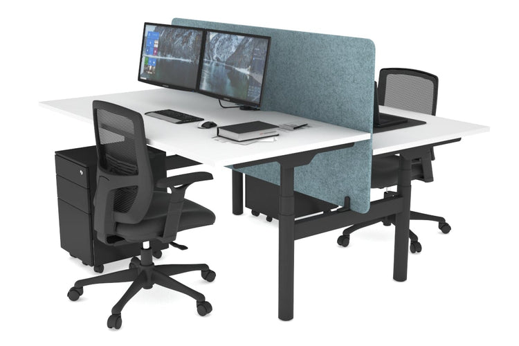 Flexi Premium Height Adjustable 2 Person H-Bench Workstation - Black Frame [1400L x 800W with Cable Scallop] Jasonl white blue echo panel (820H x 1400W) none