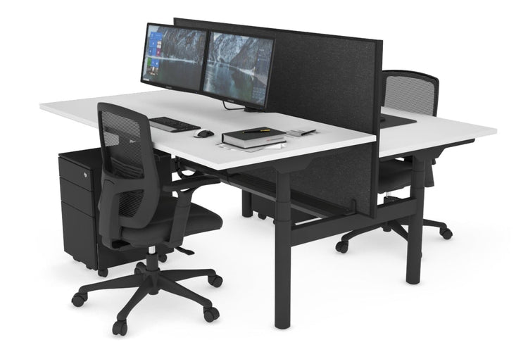 Flexi Premium Height Adjustable 2 Person H-Bench Workstation - Black Frame [1400L x 800W with Cable Scallop] Jasonl white moody charcoal (820H x 1400W) black cable tray