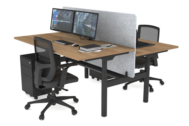 Flexi Premium Height Adjustable 2 Person H-Bench Workstation - Black Frame [1400L x 800W with Cable Scallop] Jasonl salvage oak light grey echo panel (820H x 1400W) black cable tray