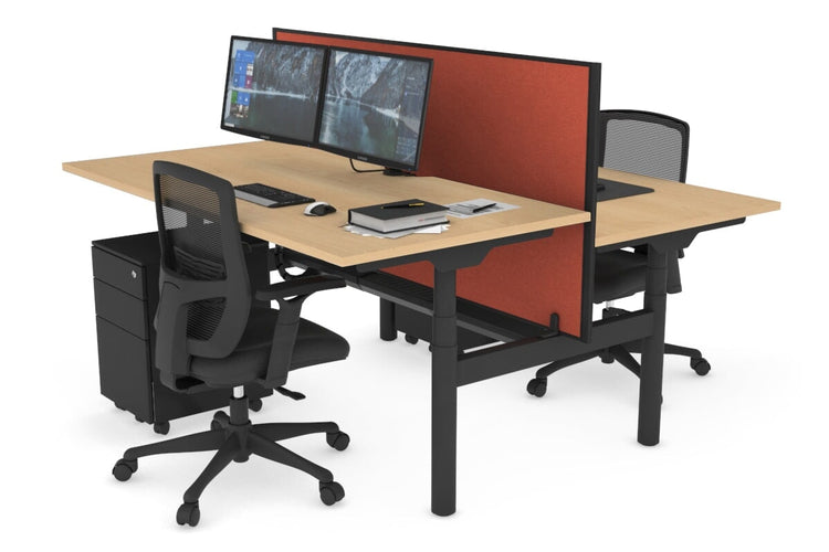 Flexi Premium Height Adjustable 2 Person H-Bench Workstation - Black Frame [1400L x 800W with Cable Scallop] Jasonl maple orange squash (820H x 1400W) black cable tray