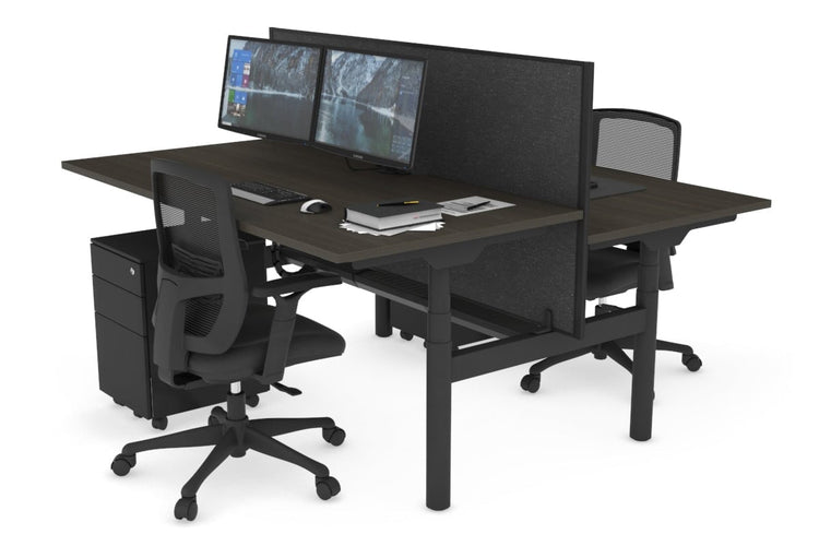 Flexi Premium Height Adjustable 2 Person H-Bench Workstation - Black Frame [1400L x 800W with Cable Scallop] Jasonl dark oak moody charcoal (820H x 1400W) black cable tray