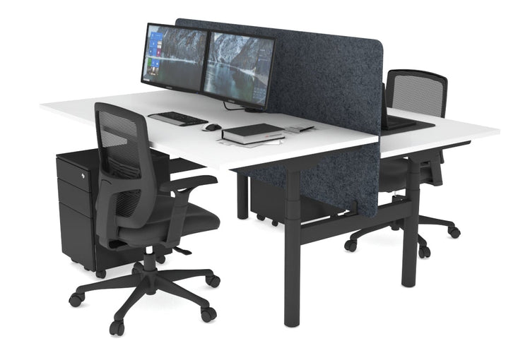 Flexi Premium Height Adjustable 2 Person H-Bench Workstation - Black Frame [1400L x 800W with Cable Scallop] Jasonl white dark grey echo panel (820H x 1400W) none