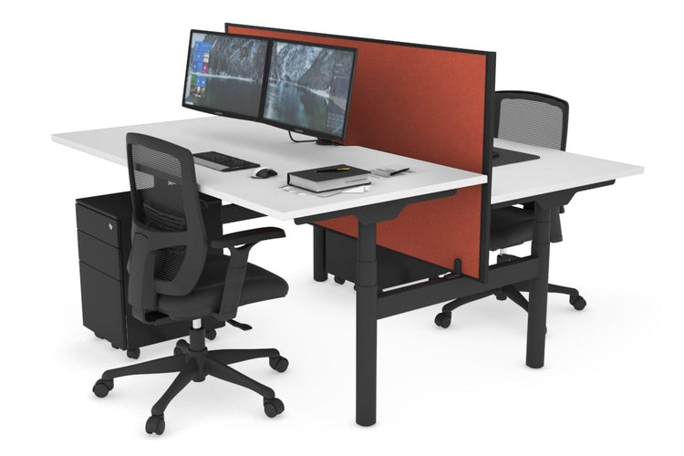 Flexi Premium Height Adjustable 2 Person H-Bench Workstation - Black Frame [1400L x 800W with Cable Scallop] Jasonl white orange squash (820H x 1400W) none