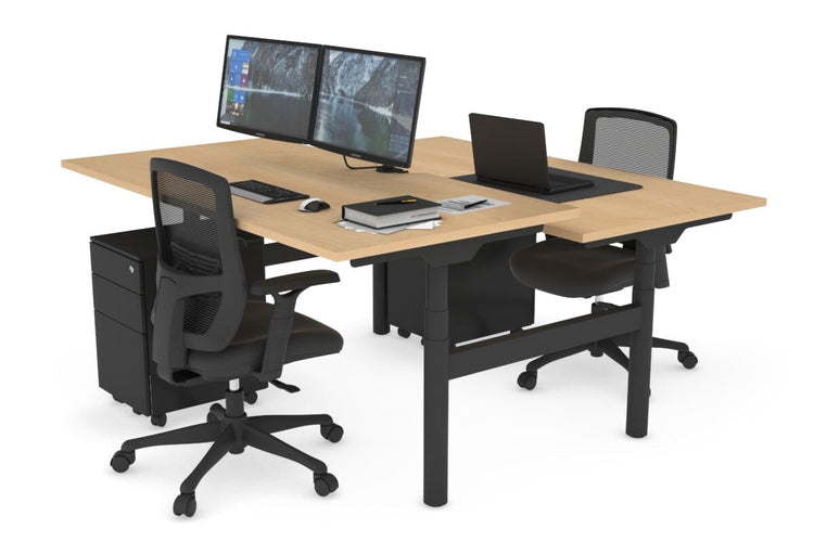 Flexi Premium Height Adjustable 2 Person H-Bench Workstation - Black Frame [1400L x 800W with Cable Scallop] Jasonl maple none none