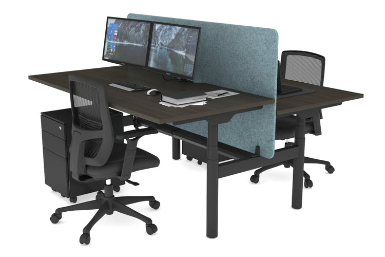 Flexi Premium Height Adjustable 2 Person H-Bench Workstation - Black Frame [1400L x 800W with Cable Scallop] Jasonl dark oak blue echo panel (820H x 1400W) black cable tray