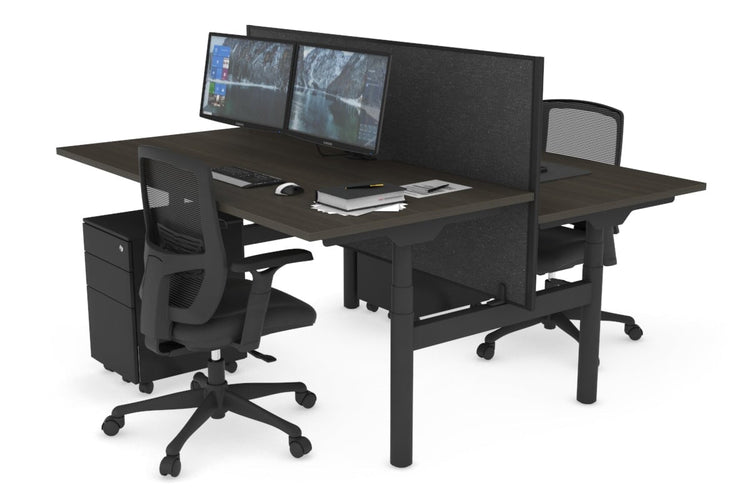 Flexi Premium Height Adjustable 2 Person H-Bench Workstation - Black Frame [1400L x 800W with Cable Scallop] Jasonl dark oak moody charcoal (820H x 1400W) none