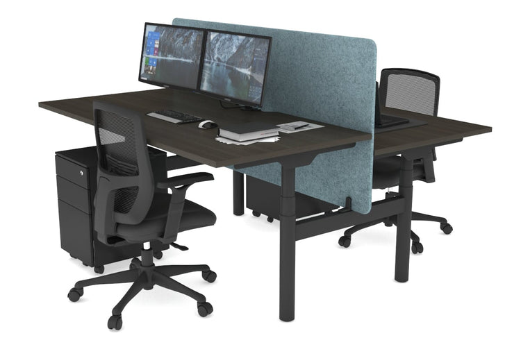 Flexi Premium Height Adjustable 2 Person H-Bench Workstation - Black Frame [1400L x 800W with Cable Scallop] Jasonl dark oak blue echo panel (820H x 1400W) none