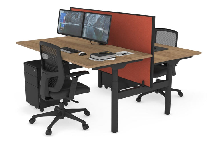 Flexi Premium Height Adjustable 2 Person H-Bench Workstation - Black Frame [1400L x 800W with Cable Scallop] Jasonl salvage oak orange squash (820H x 1400W) none