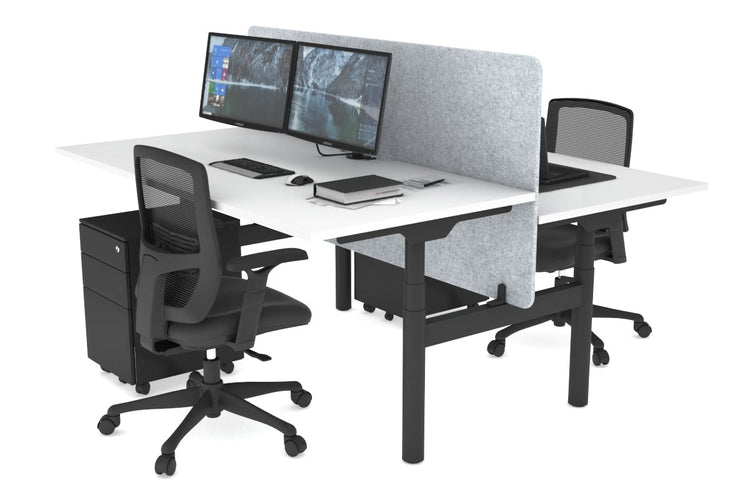 Flexi Premium Height Adjustable 2 Person H-Bench Workstation - Black Frame [1400L x 800W with Cable Scallop] Jasonl white light grey echo panel (820H x 1400W) none