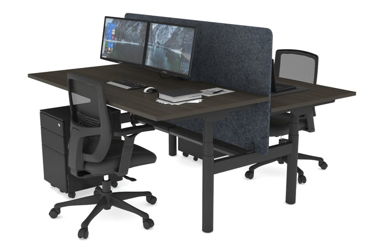 Flexi Premium Height Adjustable 2 Person H-Bench Workstation - Black Frame [1400L x 800W with Cable Scallop] Jasonl dark oak dark grey echo panel (820H x 1400W) black cable tray