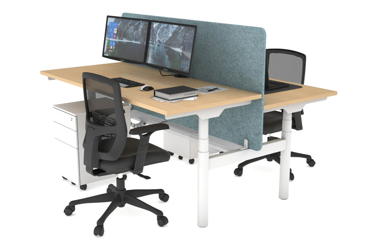 Flexi Premium Height Adjustable 2 Person H-Bench Workstation - White Frame [1400L x 700W] Jasonl maple blue echo panel (820H x 1400W) white cable tray