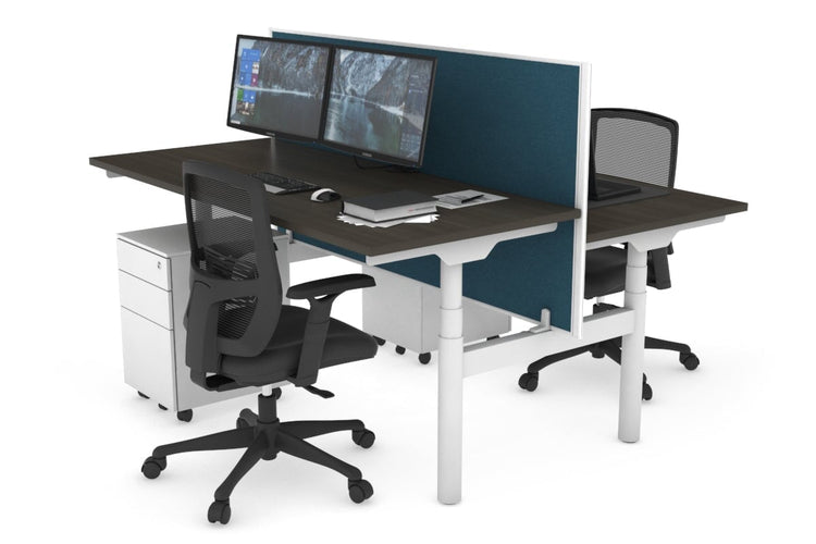 Flexi Premium Height Adjustable 2 Person H-Bench Workstation - White Frame [1400L x 700W] Jasonl dark oak deep blue (820H x 1400W) none