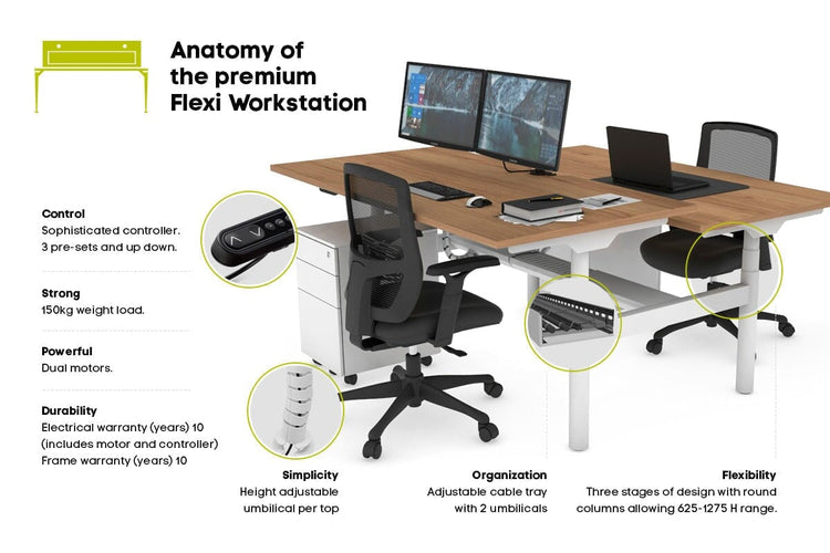 Flexi Premium Height Adjustable 2 Person H-Bench Workstation - White Frame [1400L x 700W] Jasonl 