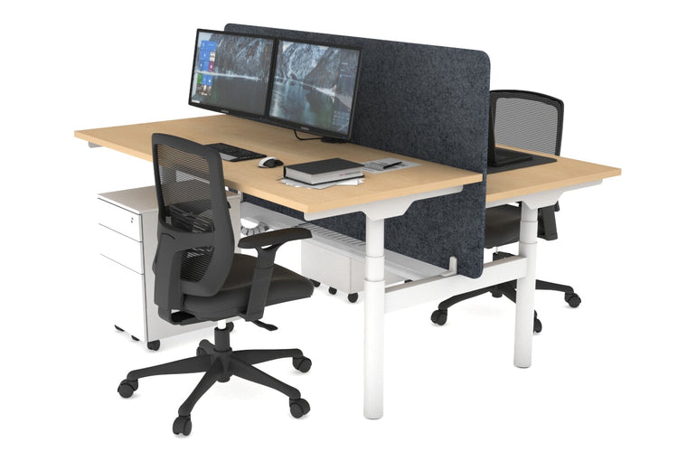 Flexi Premium Height Adjustable 2 Person H-Bench Workstation - White Frame [1400L x 700W] Jasonl maple dark grey echo panel (820H x 1400W) white cable tray