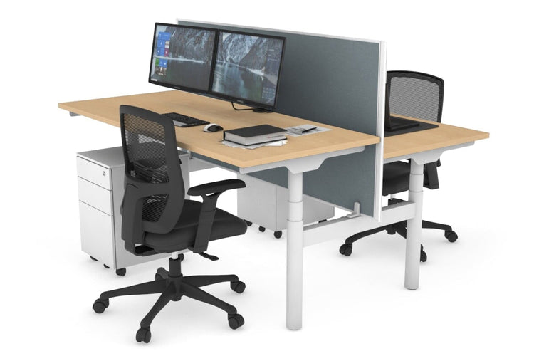 Flexi Premium Height Adjustable 2 Person H-Bench Workstation - White Frame [1400L x 700W] Jasonl maple cool grey (820H x 1400W) none