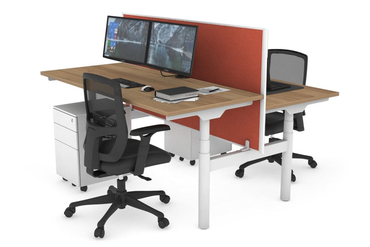 Flexi Premium Height Adjustable 2 Person H-Bench Workstation - White Frame [1400L x 700W] Jasonl salvage oak orange squash (820H x 1400W) none