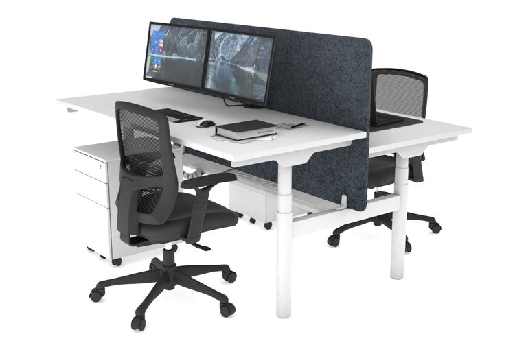 Flexi Premium Height Adjustable 2 Person H-Bench Workstation - White Frame [1400L x 700W] Jasonl white dark grey echo panel (820H x 1400W) white cable tray