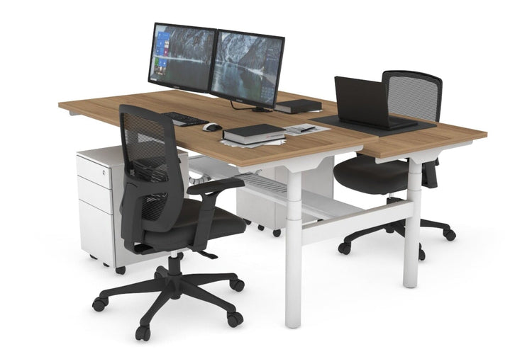 Flexi Premium Height Adjustable 2 Person H-Bench Workstation - White Frame [1400L x 700W] Jasonl salvage oak none white cable tray