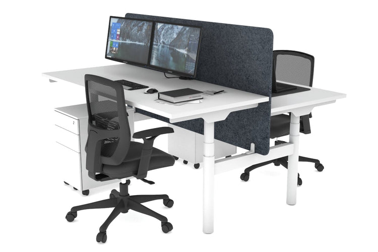 Flexi Premium Height Adjustable 2 Person H-Bench Workstation - White Frame [1400L x 700W] Jasonl white dark grey echo panel (820H x 1400W) none