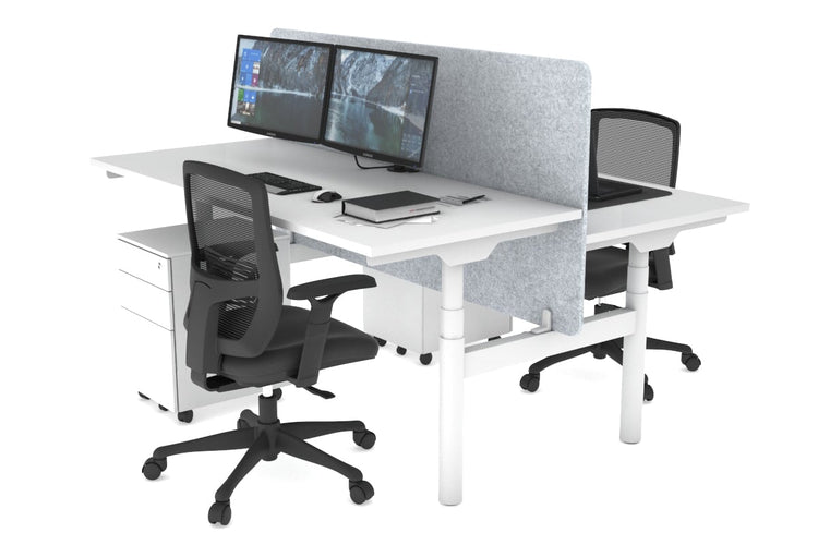 Flexi Premium Height Adjustable 2 Person H-Bench Workstation - White Frame [1400L x 700W] Jasonl white light grey echo panel (820H x 1400W) none