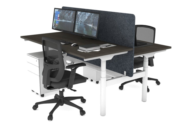 Flexi Premium Height Adjustable 2 Person H-Bench Workstation - White Frame [1400L x 700W] Jasonl dark oak dark grey echo panel (820H x 1400W) white cable tray