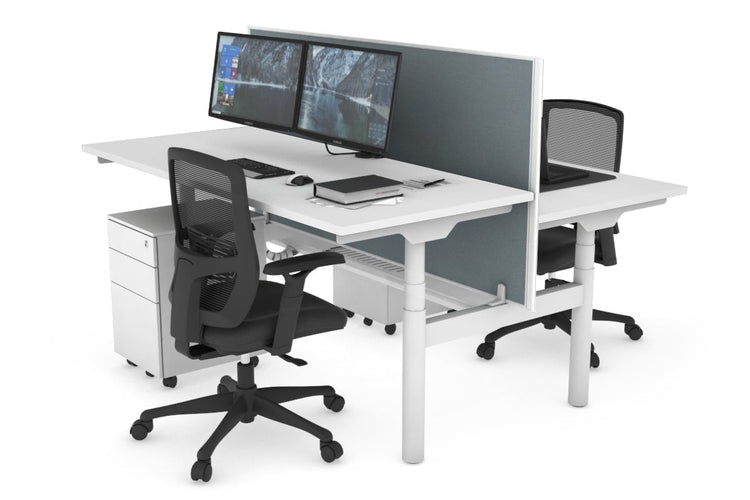 Flexi Premium Height Adjustable 2 Person H-Bench Workstation - White Frame [1400L x 700W] Jasonl white cool grey (820H x 1400W) white cable tray