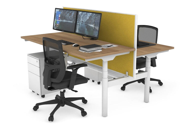 Flexi Premium Height Adjustable 2 Person H-Bench Workstation - White Frame [1400L x 700W] Jasonl salvage oak mustard yellow (820H x 1400W) white cable tray